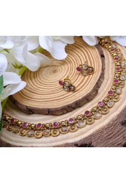 Golden Polished Stone Studded Necklace Set