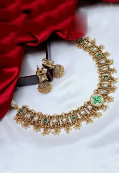 Golden Polished Stone Studded Necklace Set