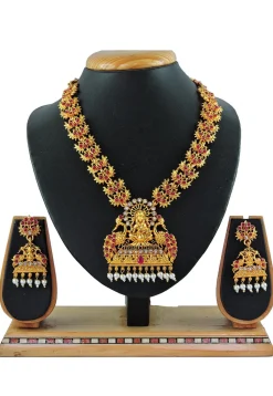 Golden Polished Stone Studded Necklace Set