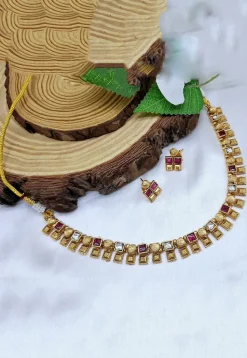 Golden Polished Stone Studded Necklace Set