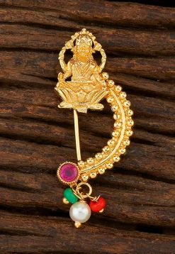 Golden Polished Stone Studded Temple Nose Ring