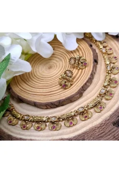Golden Polished Stone Studded Necklace Set