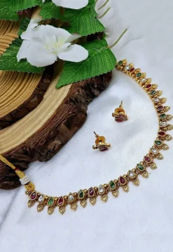 Golden Polished Stone Studded Necklace Set