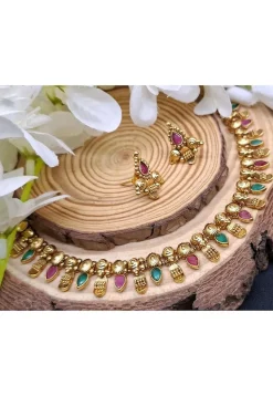 Golden Polished Stone Studded Necklace Set