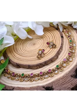 Golden Polished Stone Studded Necklace Set