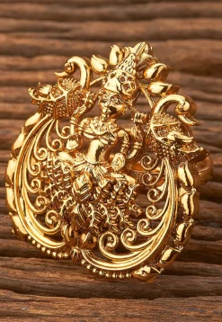 Golden Polished Temple Adjustable Ring