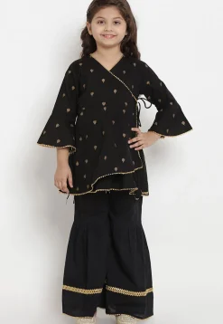 Golden Print Rayon Pakitani Suit in Black