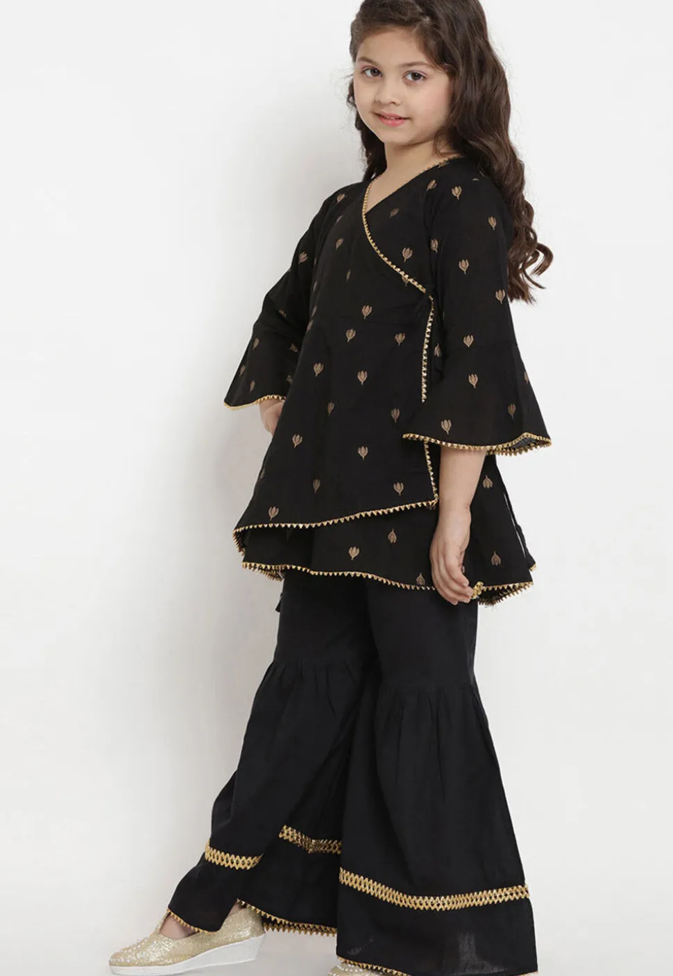 Golden Print Rayon Pakitani Suit in Black
