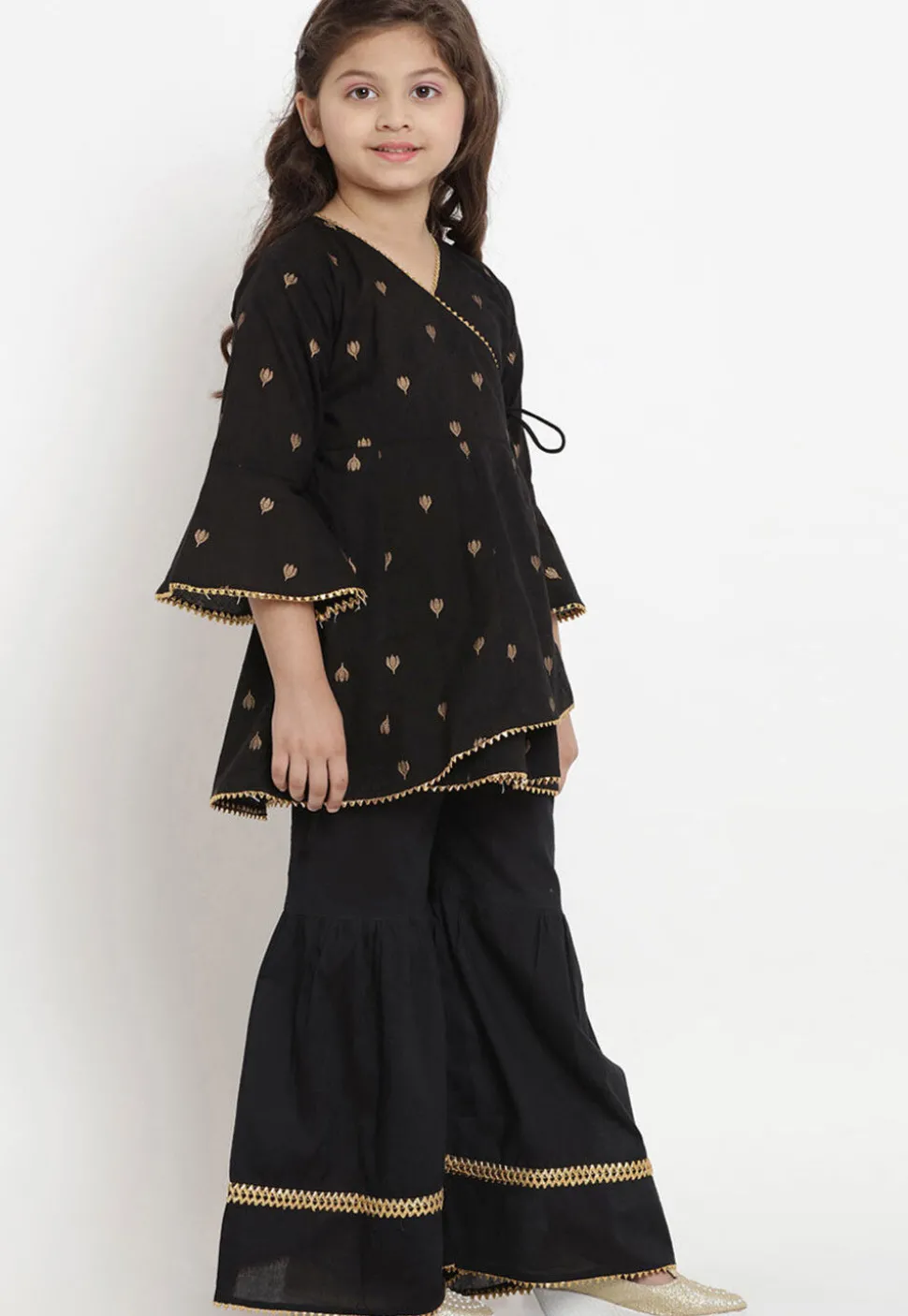 Golden Print Rayon Pakitani Suit in Black