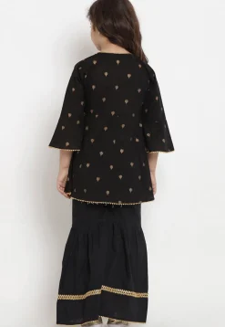 Golden Print Rayon Pakitani Suit in Black