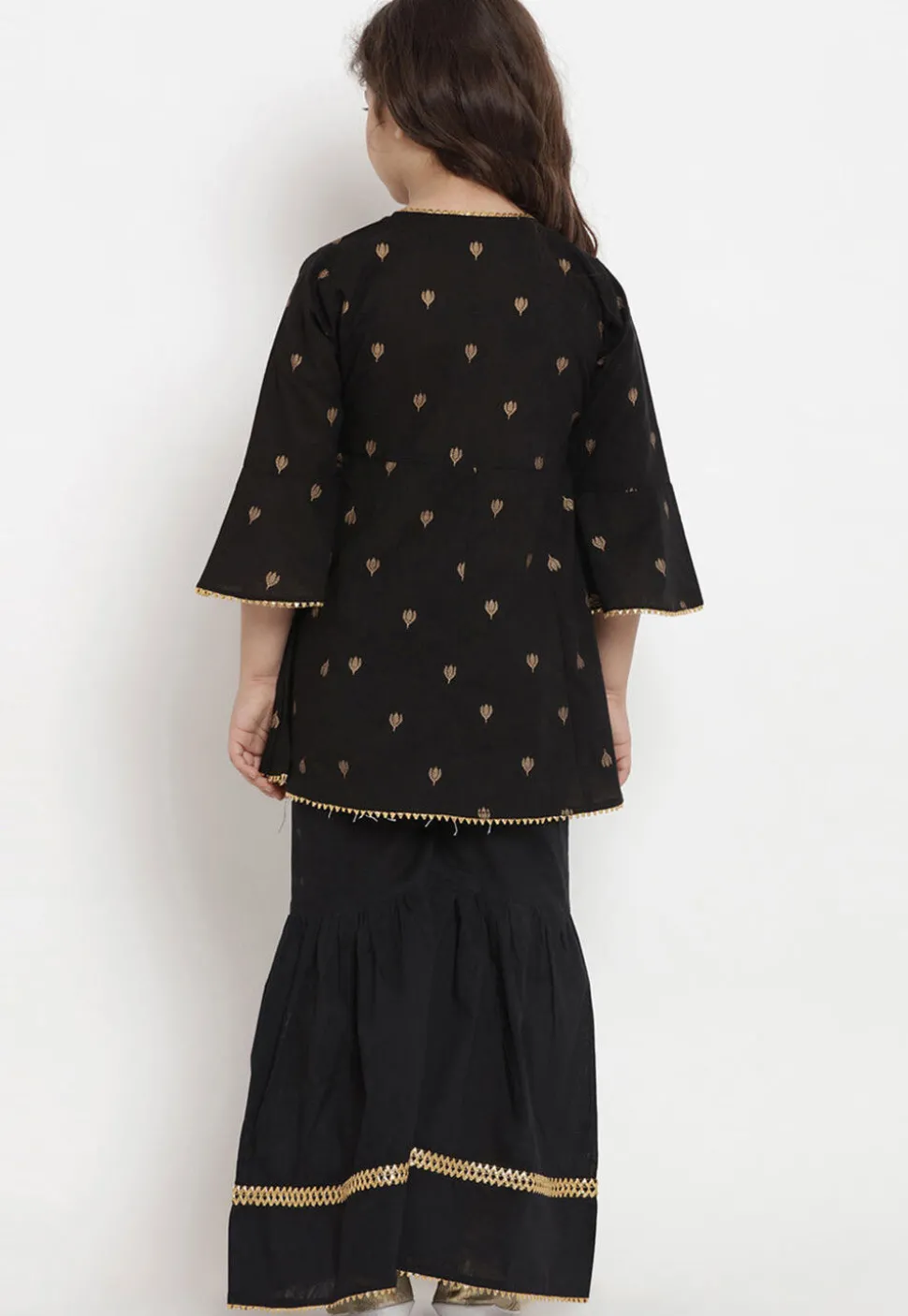 Golden Print Rayon Pakitani Suit in Black