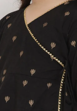 Golden Print Rayon Pakitani Suit in Black