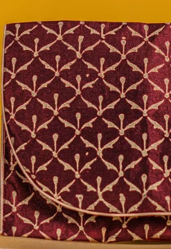 Golden Printed Art Silk Clutch Bag in Maroon