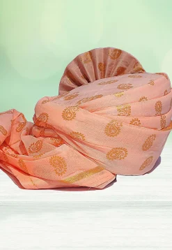 Golden Printed Cotton Kids Turban in Peach Pink