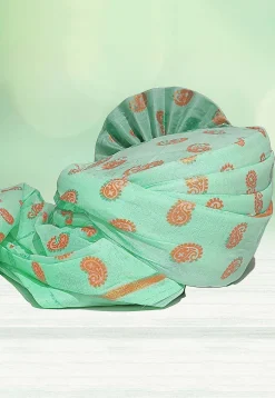 Golden Printed Cotton Kids Turban in Sea Green