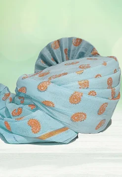 Golden Printed Cotton Kids Turban in Sky Blue