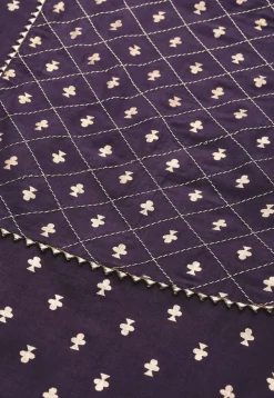 Golden Printed Cotton Pakistani Suit in Dark Purple