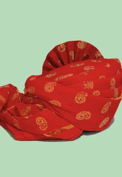 Golden Printed Cotton Turban in Red