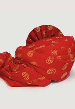 Golden Printed Cotton Turban in Red