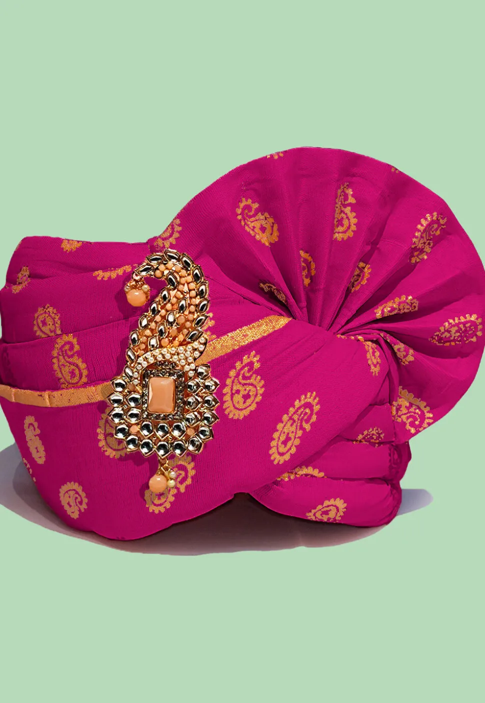 Golden Printed Cotton Turban in Magenta