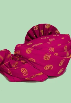 Golden Printed Cotton Turban in Magenta