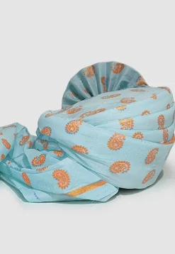 Golden Printed Cotton Unisex Turban in Sky Blue