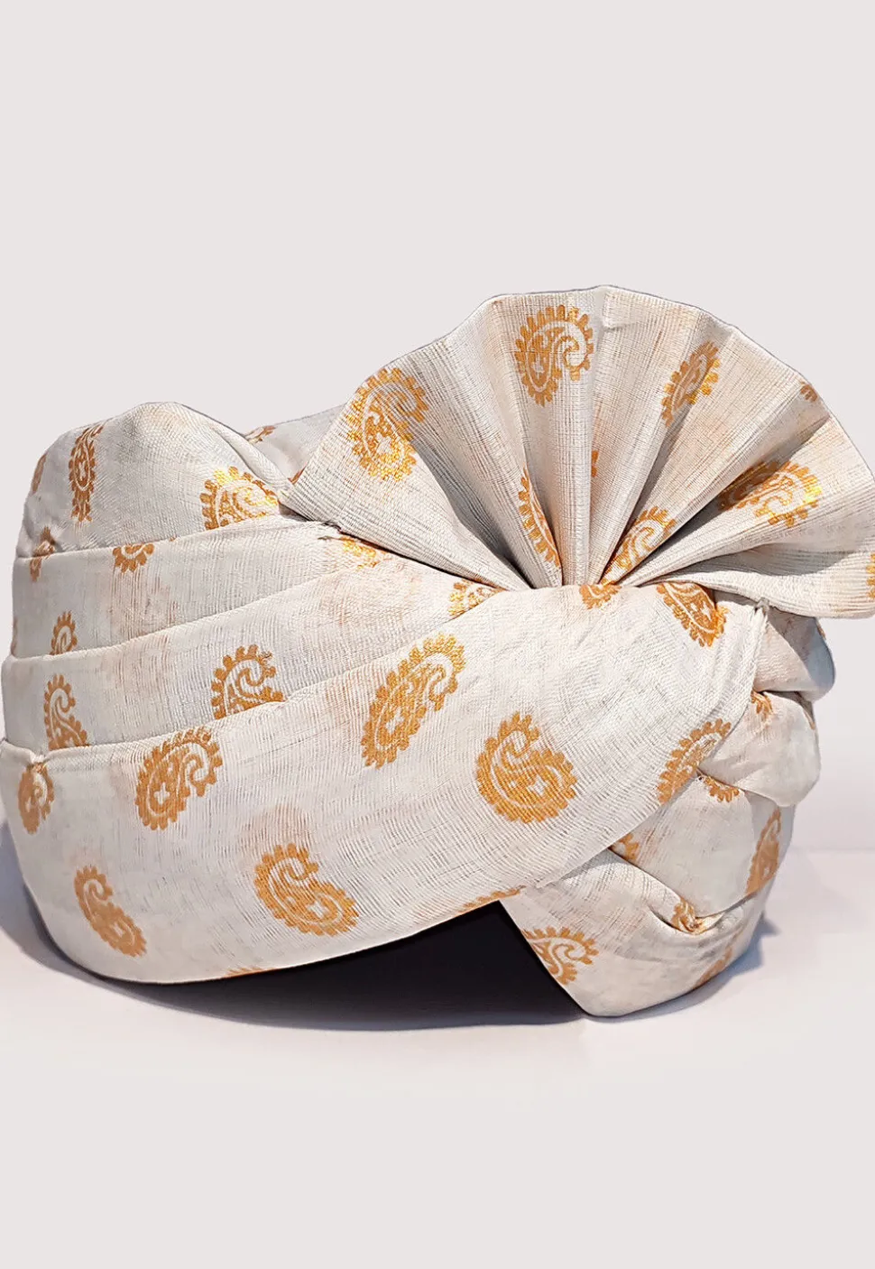 Golden Printed Cotton Unisex Turban in White