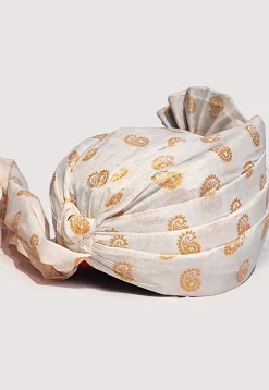 Golden Printed Cotton Unisex Turban in White