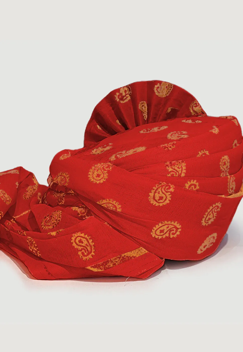 Golden Printed Cotton Unisex Turban in Red