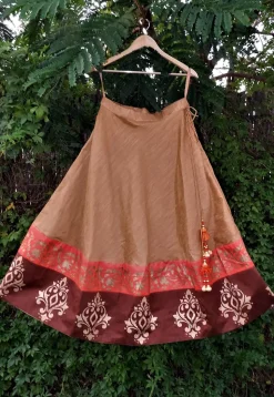 Golden Printed Dupion Silk Bias Cut Skirt in Beige