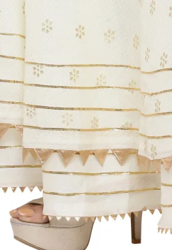 Golden Printed Kota Silk Skirt in Cream