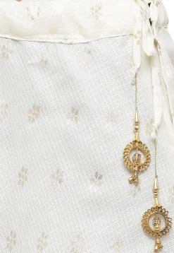 Golden Printed Kota Silk Skirt in Cream