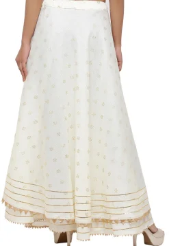 Golden Printed Kota Silk Skirt in Cream