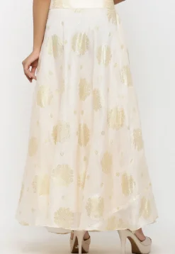 Golden Printed Kota Silk Long Skirt in Off White