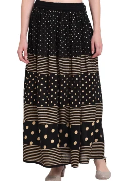 Golden Printed Pure Cotton Skirt in Black