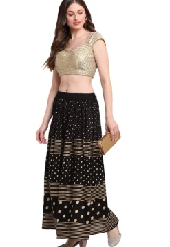 Golden Printed Pure Cotton Skirt in Black
