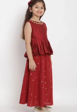 Golden Printed Rayon Lehenga in Maroon