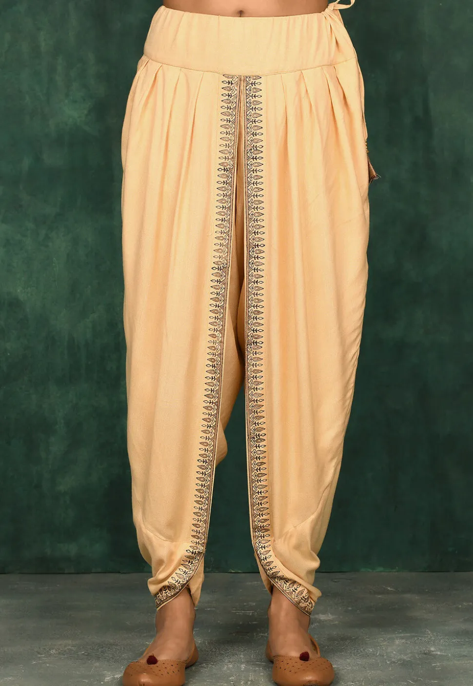 Golden Printed Rayon Salwar in Light Peach