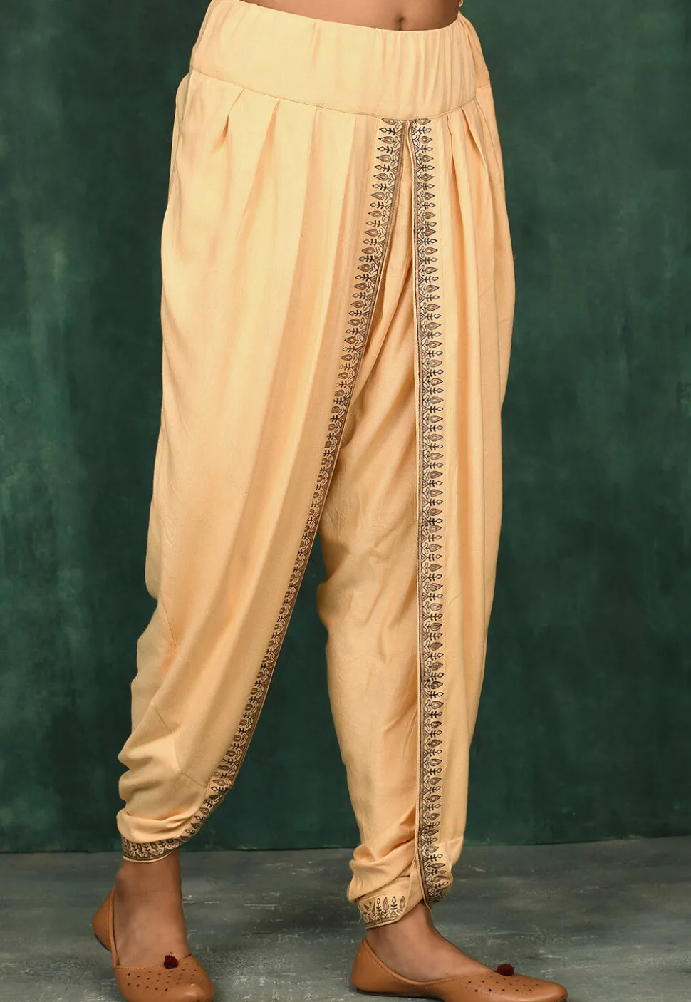 Golden Printed Rayon Salwar in Light Peach