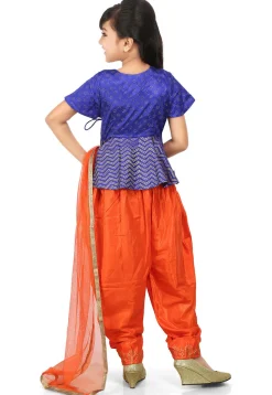 Golden Printed Shantoon Angrakha Style Suit in Royal Blue