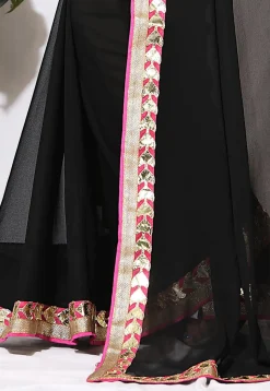 Gota Border Georgette Saree in Black