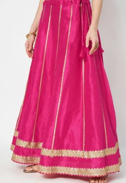 Gota Embellished Art Dupion Silk Skirt in Fuchsia