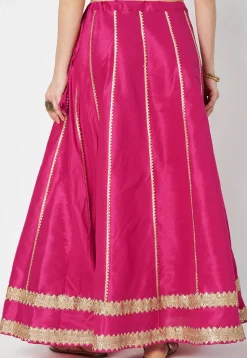 Gota Embellished Art Dupion Silk Skirt in Fuchsia