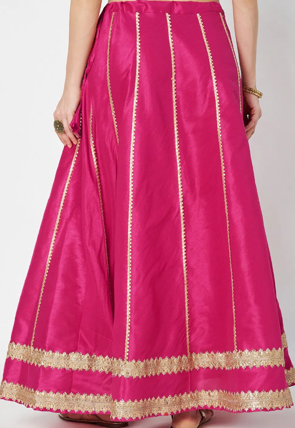 Gota Embellished Art Dupion Silk Skirt in Fuchsia