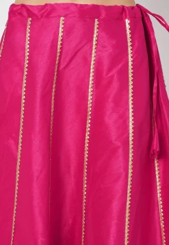 Gota Embellished Art Dupion Silk Skirt in Fuchsia