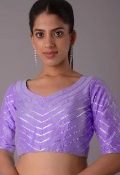 Gota Embellished Art Silk Blouse in Light Purple