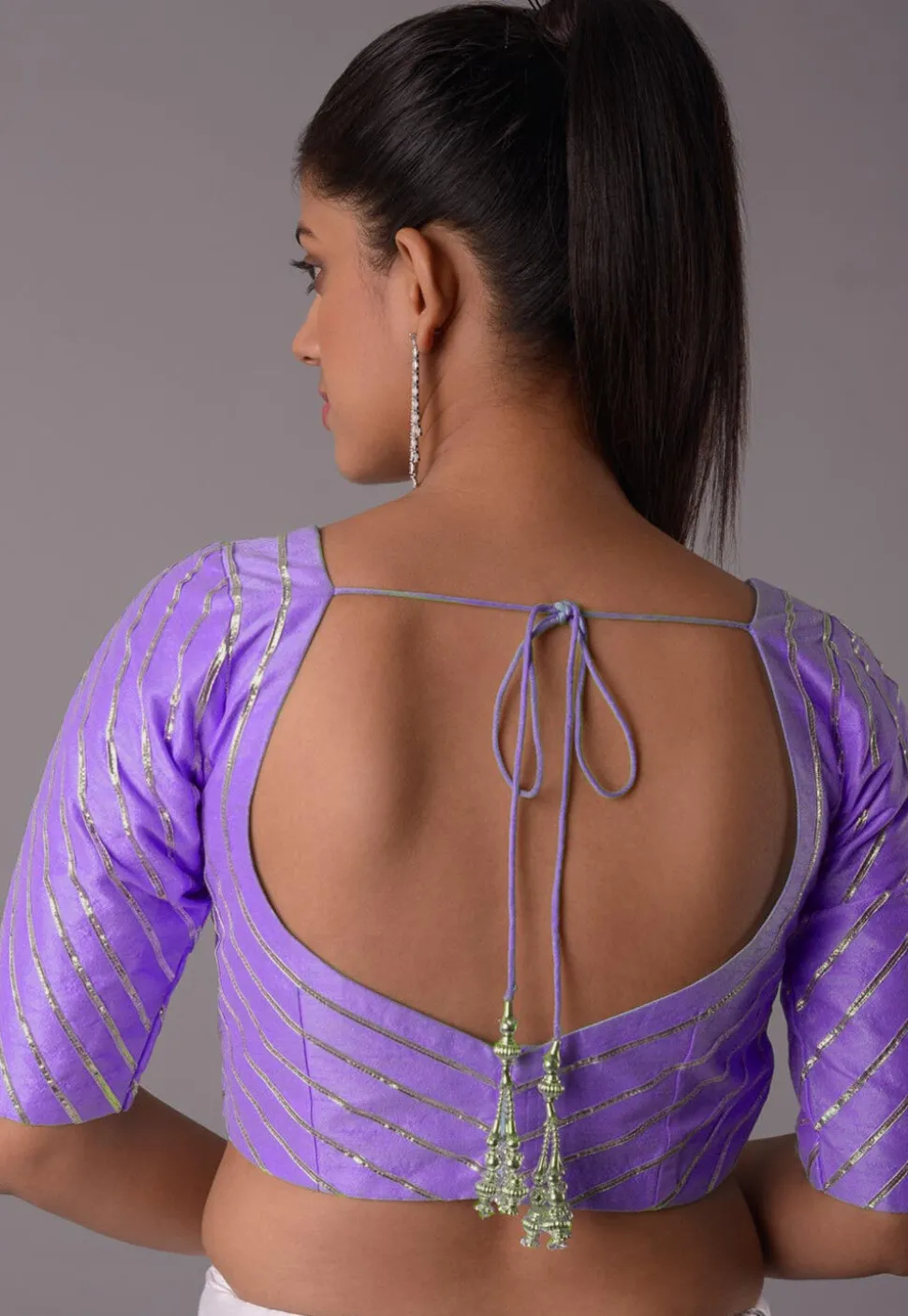 Gota Embellished Art Silk Blouse in Light Purple