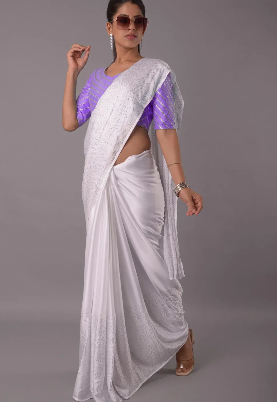 Gota Embellished Art Silk Blouse in Light Purple