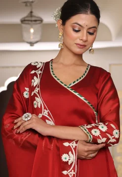 Gota Embellished Art Silk Abaya Style Suit in Maroon