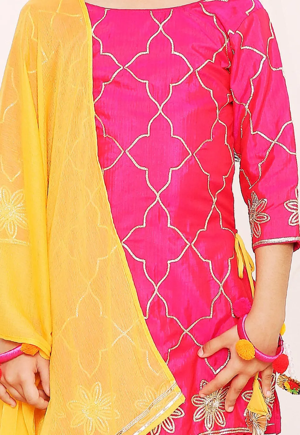 Gota Embellished Art Silk Punjabi Suit in Fuchsia